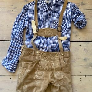 Authentic Lederhosen and shirt.  Beautifully made.